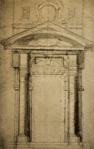 Architectonic sketch of a door surmounted by a coat of arms by Michelangelo Buonarroti